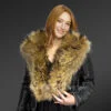 Womens leather biker jacket with fur collar