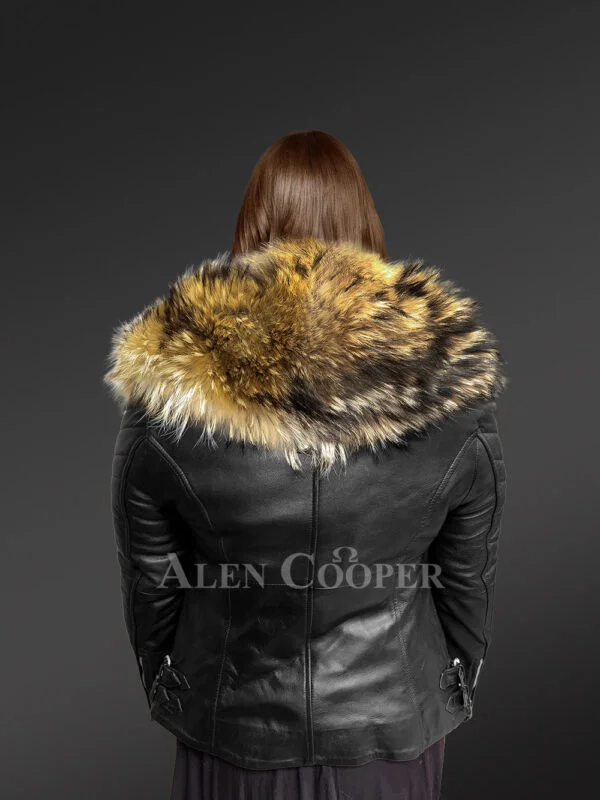 Womens Leather Biker Jacket with Fur Collar – Versatile Outfit for Many Occasions - Image 2