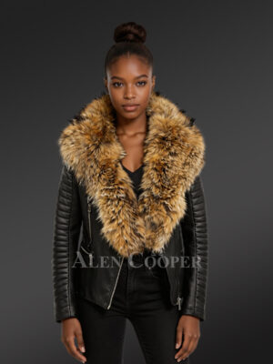 Womens Leather Biker Jacket with Fur Collar – Versatile Outfit for Many Occasions