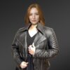 Womens Black Lambskin Leather Biker Jacket