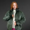 Women’s Hooded Leather Bomber Jacket