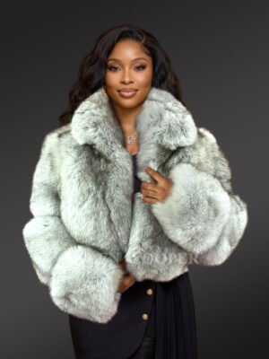 Womens Short Jacket of Blue Fox Fur