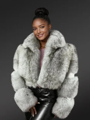 Womens Short Jacket of Blue Fox Fur