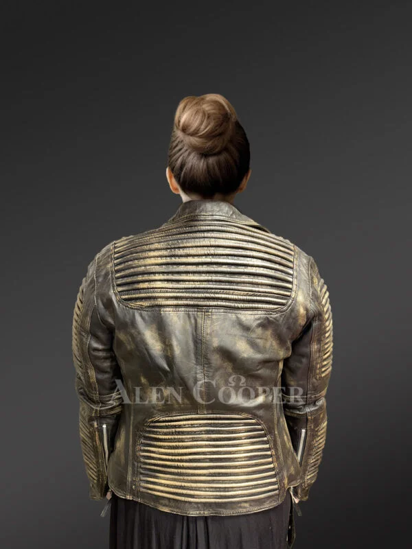 Women’s Vintage Leather Biker Jacket with Belt - Image 4