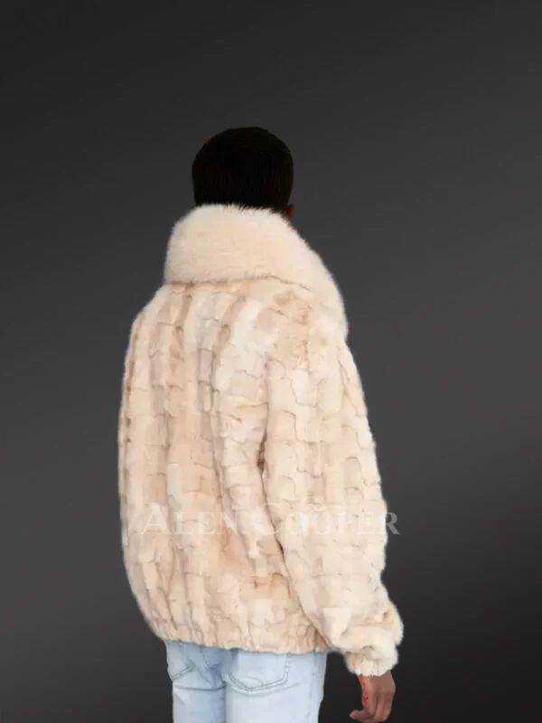 Mens Beige Mink Fur Bomber Jacket – Brace the Chills ofWinterin Elegance - Image 3