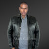 Men’s Button Down Italian Finish Leather Jacket in Black