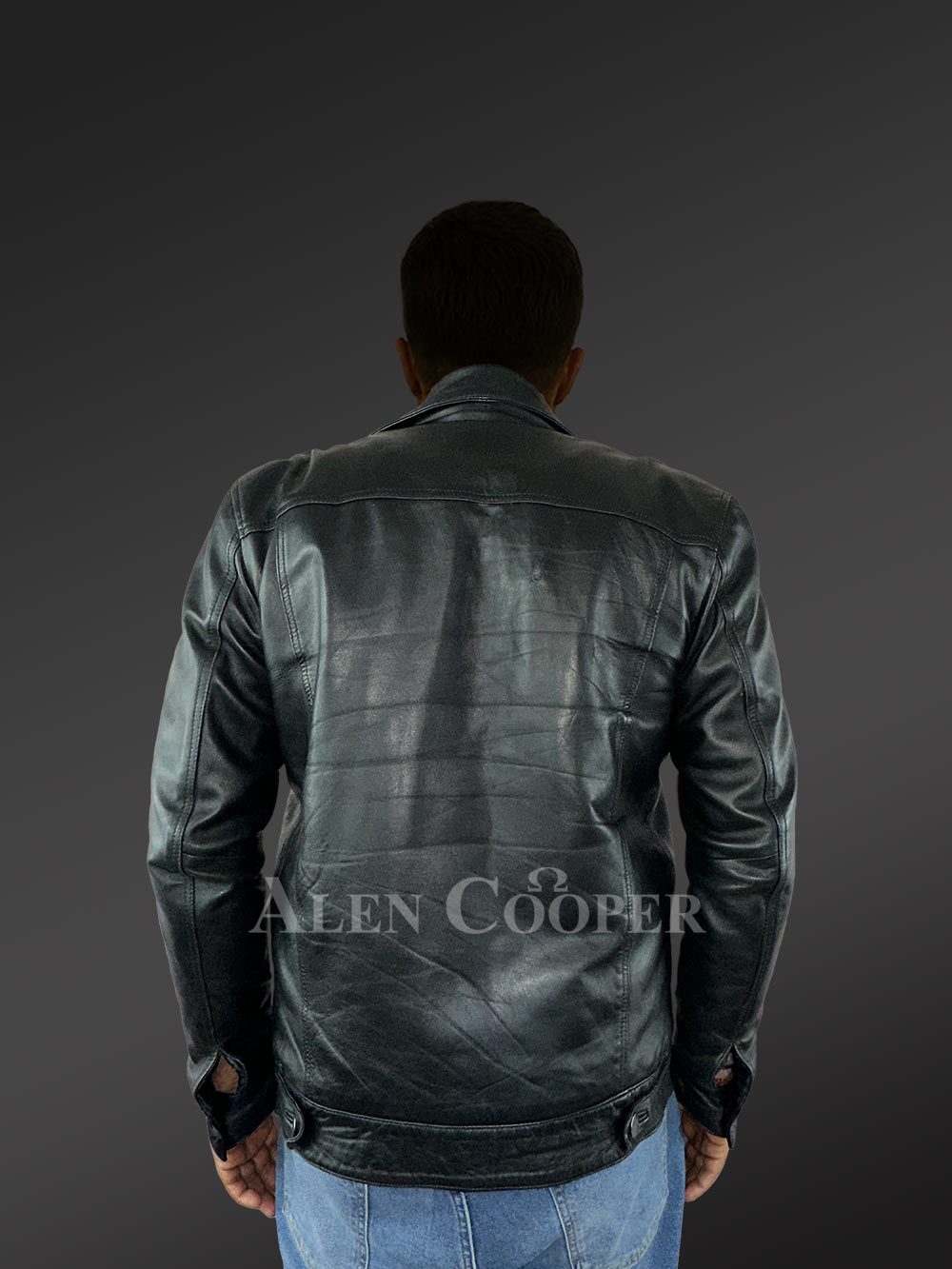 Men’s Button Down Italian Finish Leather Jacket in Black - Image 6