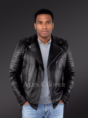 Mens Everyday Wear Leather Biker Jacket with Comfy Warmth and Swag