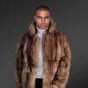 Men’s Trendy Short Sable Bomber Jacket in Natural Look