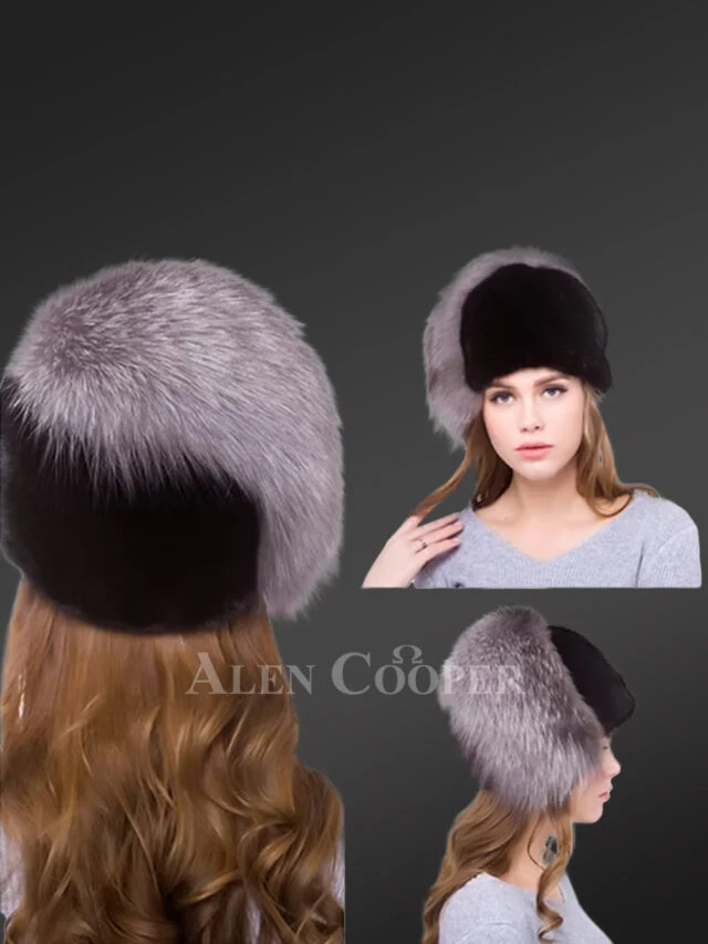 Blackglama Mink Beret Hat with Silver Fox Tail