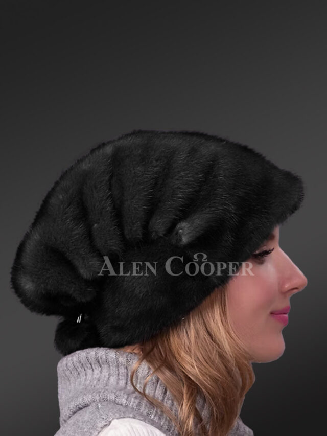 Blue Iris Mink Beret Hat Warmly Accessorizing Winter Glamour