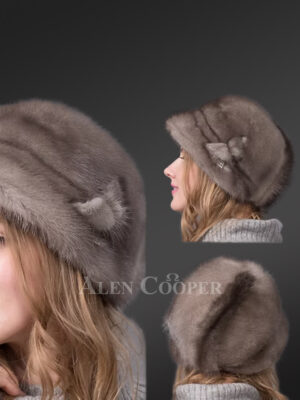 Womens Mink Bucket Hat with Butterfly Accent
