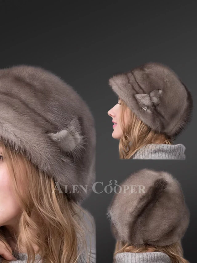 Womens Mink Bucket Hat with Butterfly Accent