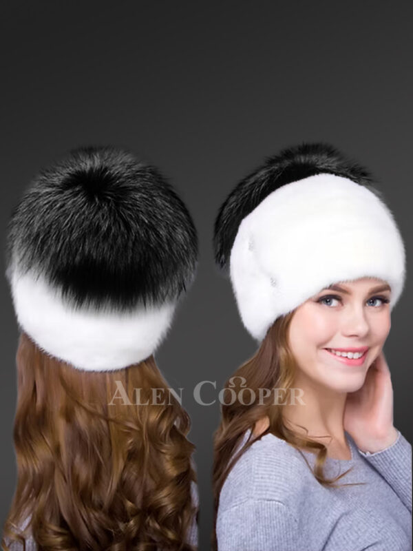 Fox Beanie Hat with Fur Pompom Stylizing Urbane Women