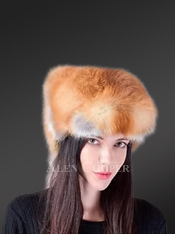Full Ref Fox Fur Hat with Tail Back