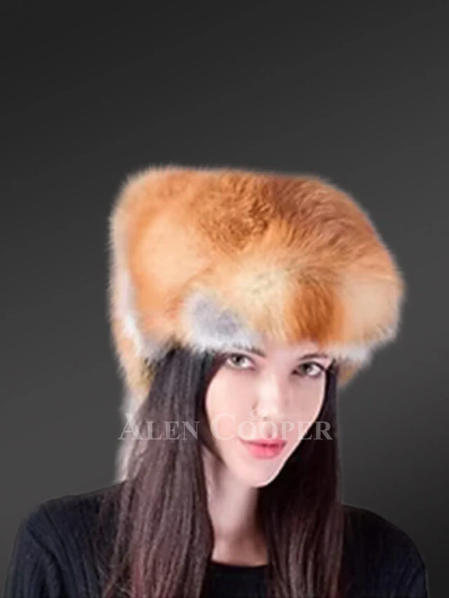 Full Ref Fox Fur Hat with Tail Back