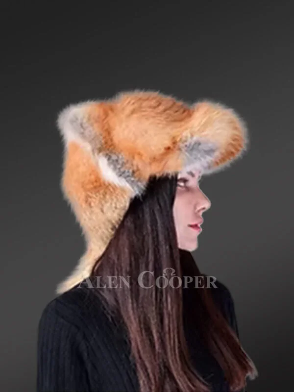 Full Ref Fox Fur Hat with Tail Back - Image 2