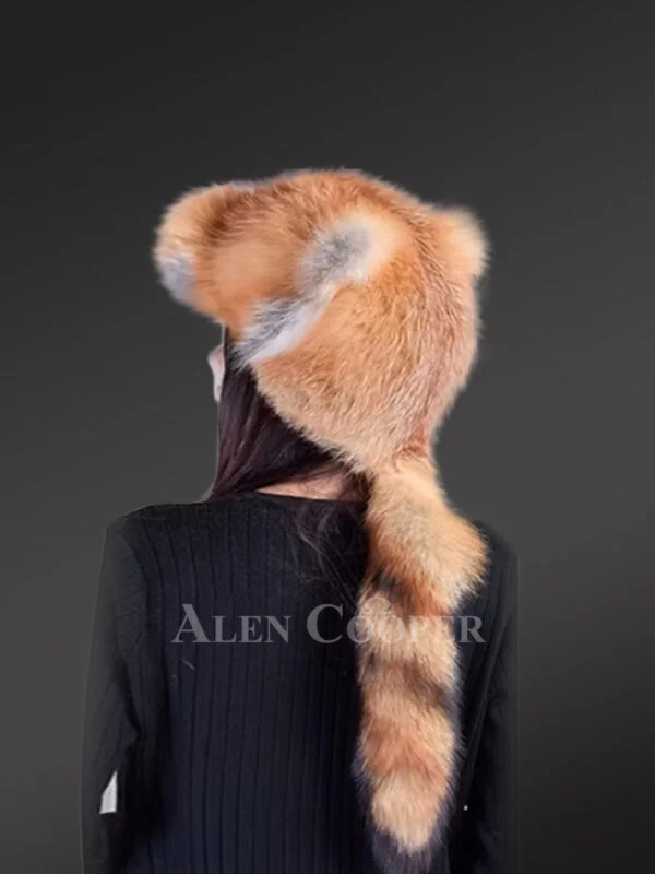 Full Ref Fox Fur Hat with Tail Back - Image 3
