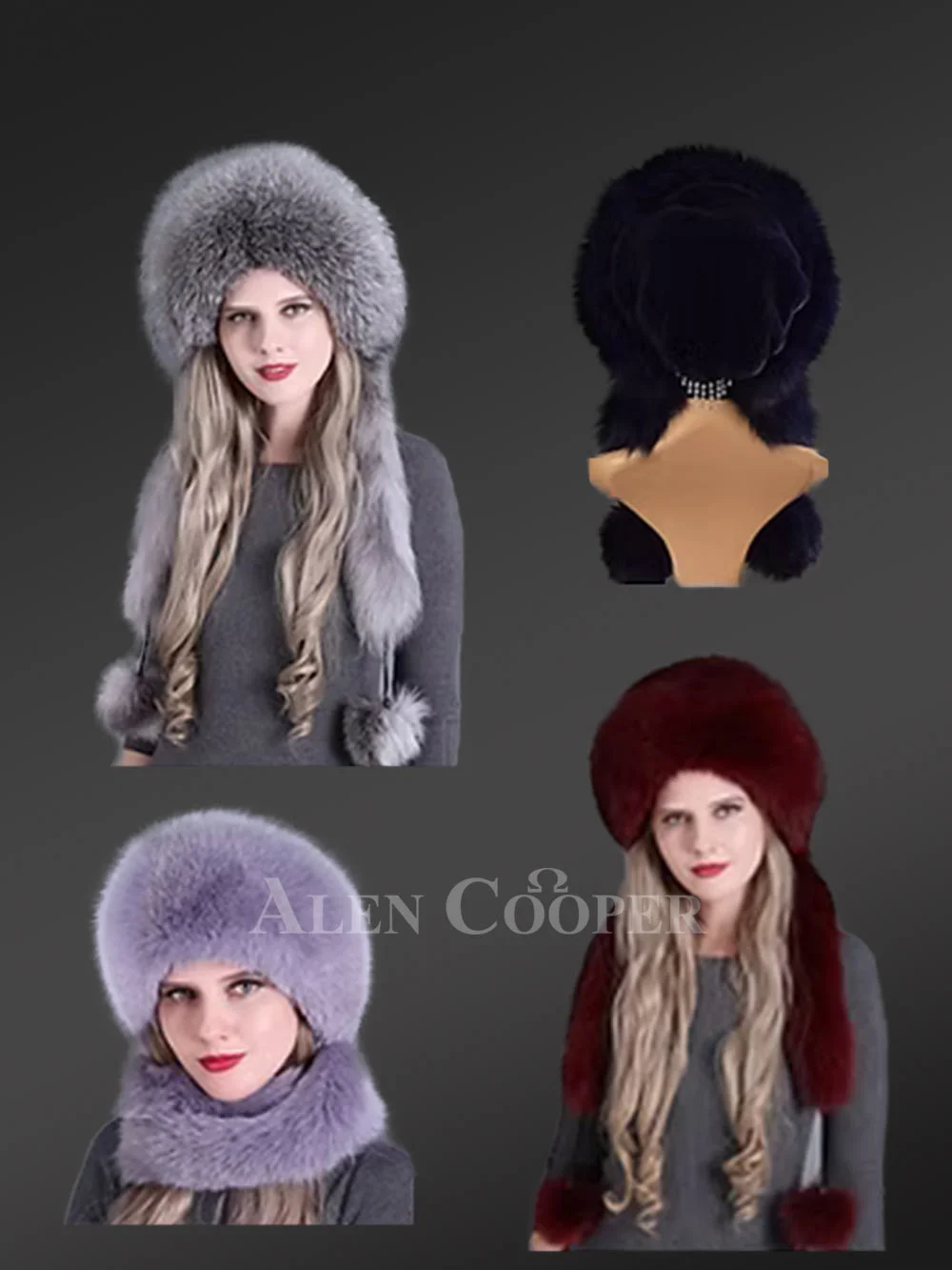 Hooded Style Fox Fur Hat with Pom Pom