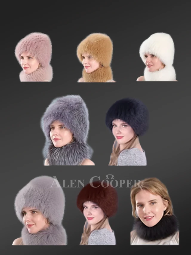 Knit Fox Fur Beanie Hat and Scarf Set