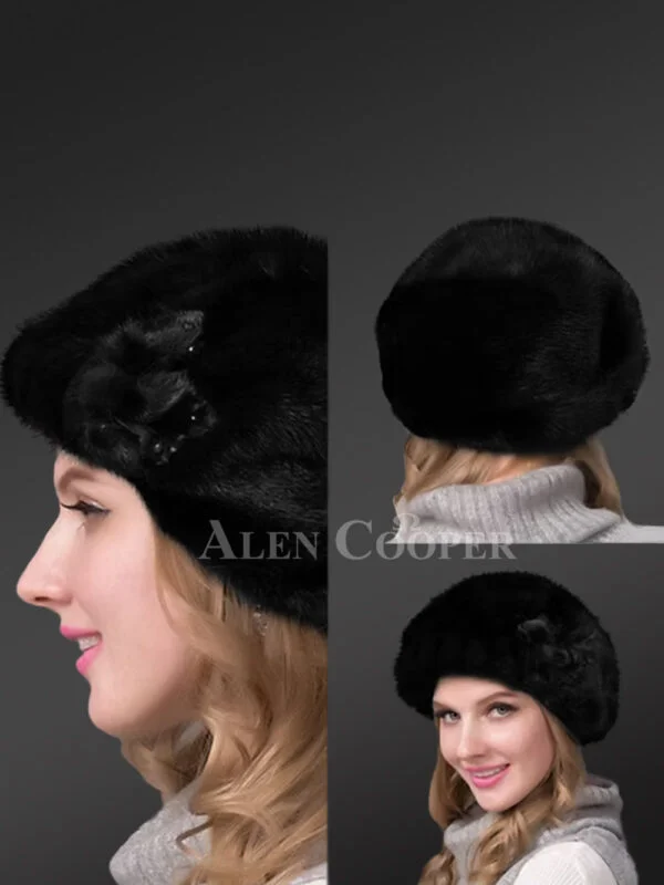 Beanie Style Burgundy Mink Hat - Image 2