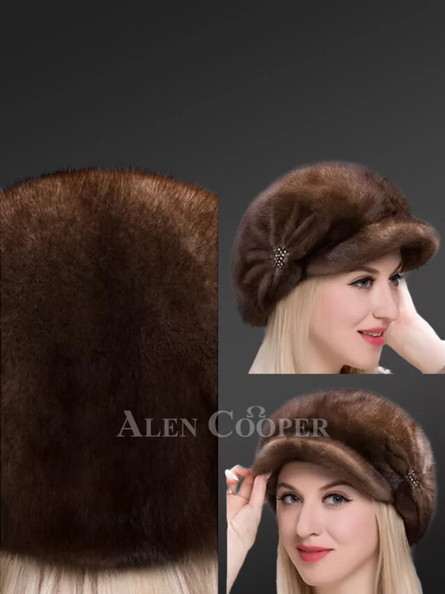 Mahogany Mink Riding Hat with Side Decorated Accent