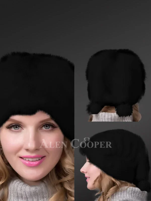 White Beanie Hat with Pompoms at the Back and Lovely Side Pleats - Image 2