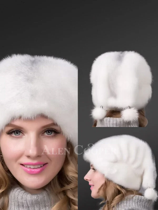Marble Mink Beanie Hat with Pom Pom