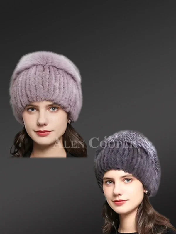 Mink Beanie Hat with Fox Top - Image 2