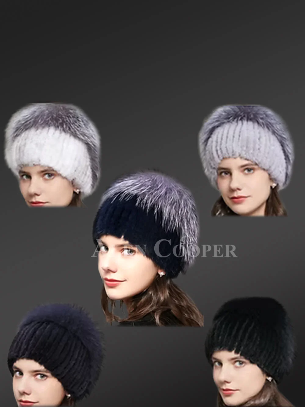 Mink Beanie Hat with Fox Top