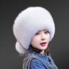 Russian Style Fox Fur Beret Hat with Back Pom Poms