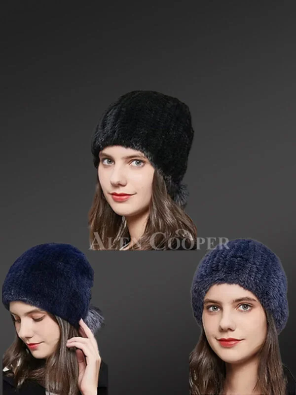Solid Color Knit Mink Hat - Image 2