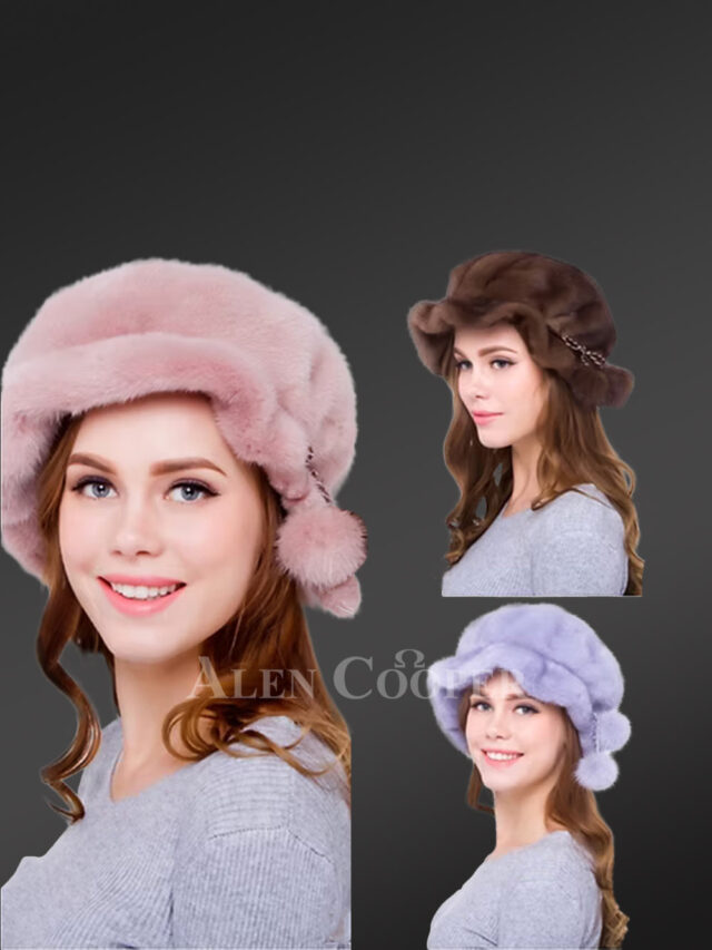 Stylish Mink Bucket Hat with Pom Pom