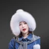 Women's Beanie Hat with Fox Fur Trims and Pom Pom
