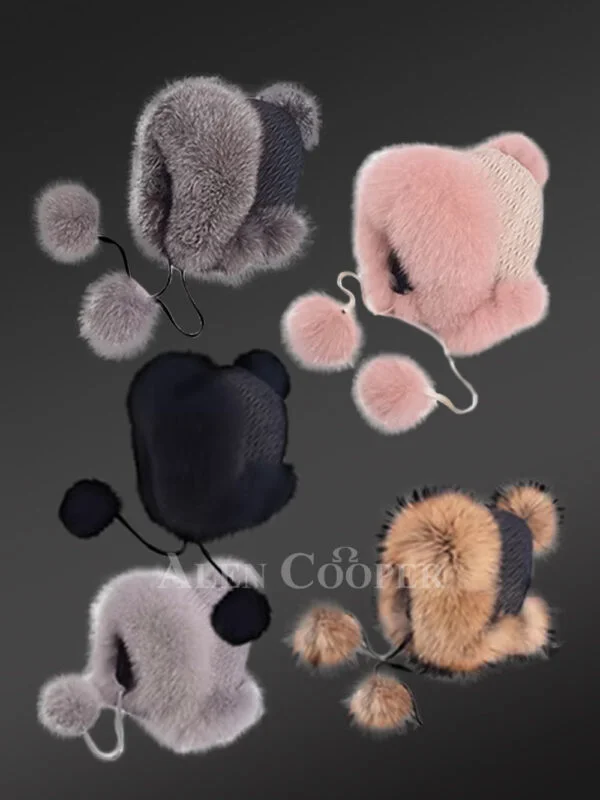 Women's Beanie Hat with Fox Fur Trims and Pom Pom - Image 2