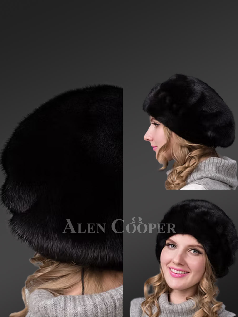 Women's Black Mink Beret Hat