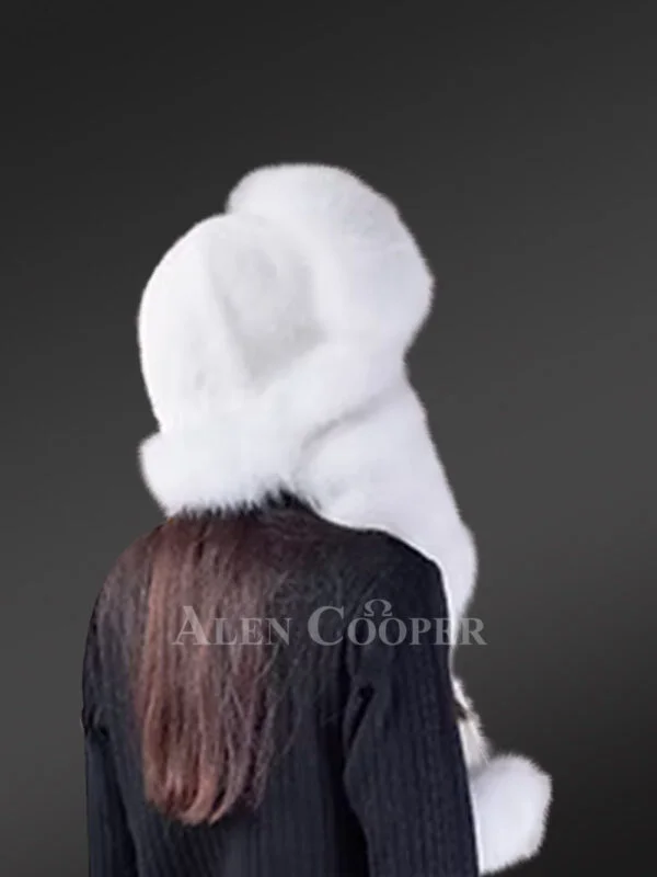 Women's Full Fox Fur Hat with Pom Pom Sidetails - Image 4