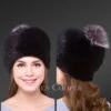 mink beanie hat with silver fox pompom