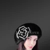 Women's Mink Beret Hat with Flower Accent