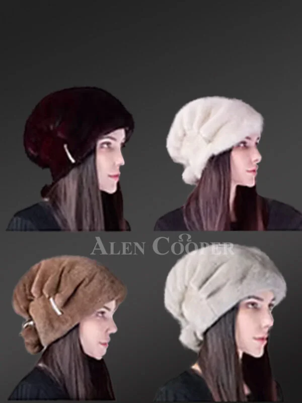 Women's Mink Hat with Pom Poms - Image 3