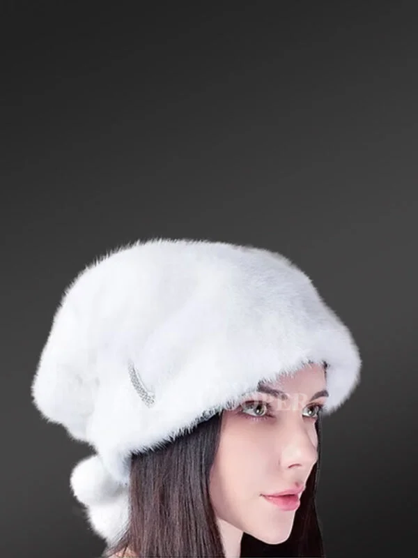 Women's Mink Hat with Pom Poms - Image 2
