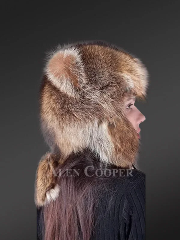 Women's Natural Fox Fur Trapper Hat with Pom Pom - Image 2