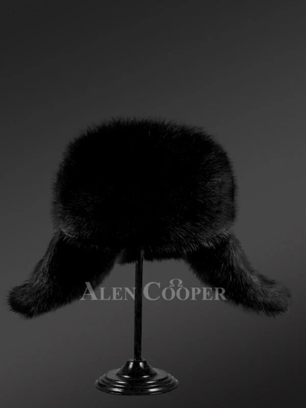 Women's Red Fox Trapper Hat with Leather Top - Image 2