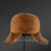 Women's Red Fox Trapper Hat with Leather Top