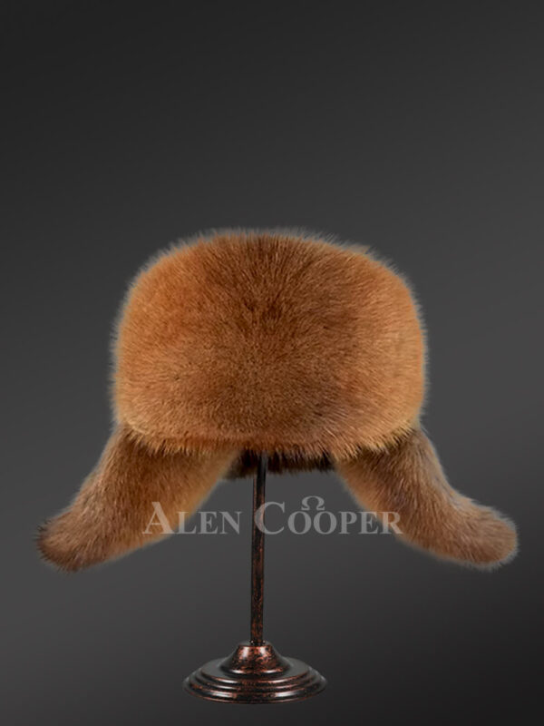Women's Red Fox Trapper Hat with Leather Top