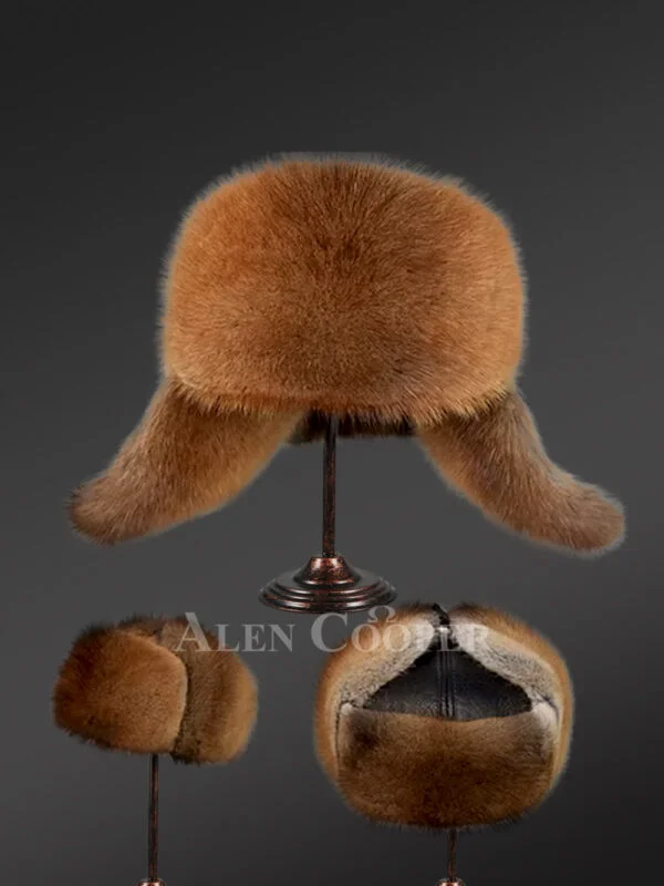 Women's Red Fox Trapper Hat with Leather Top - Image 2