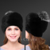 mink beanie hat with silver fox pompom