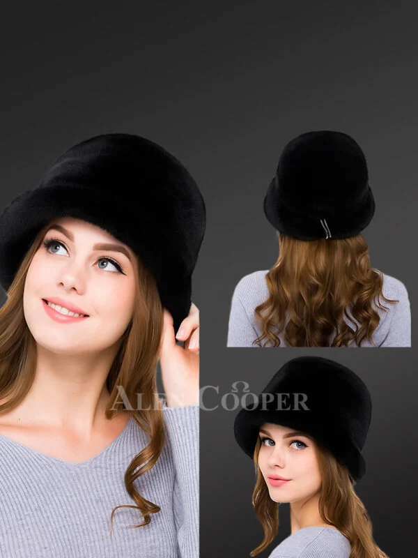 Womens Classic Mink Bucket Hat Personifying Warm Elegance - Image 2