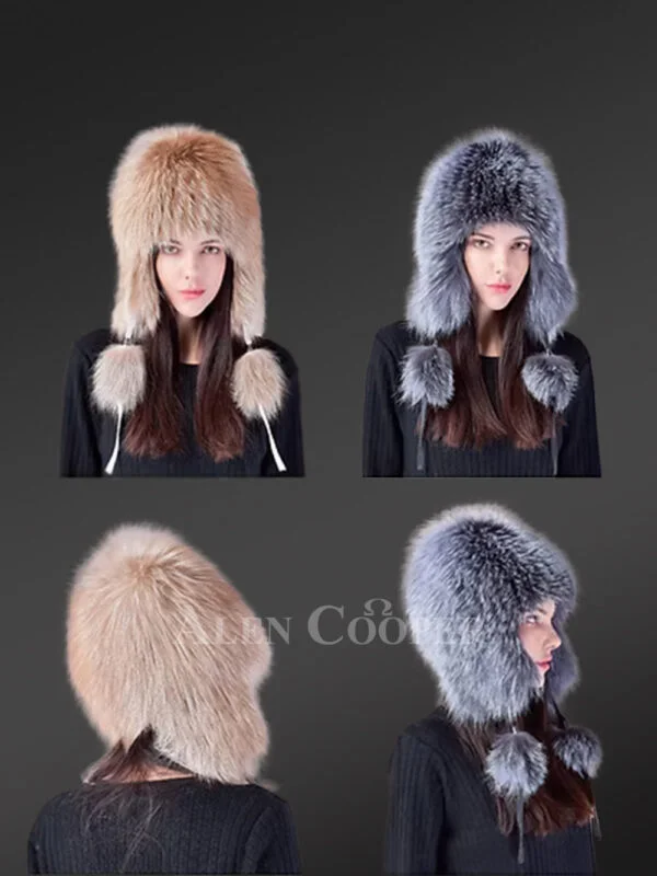 Fox Trapper Hat with Pom Poms - Image 2