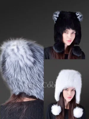 Fox Trapper Hat with Pom Poms
